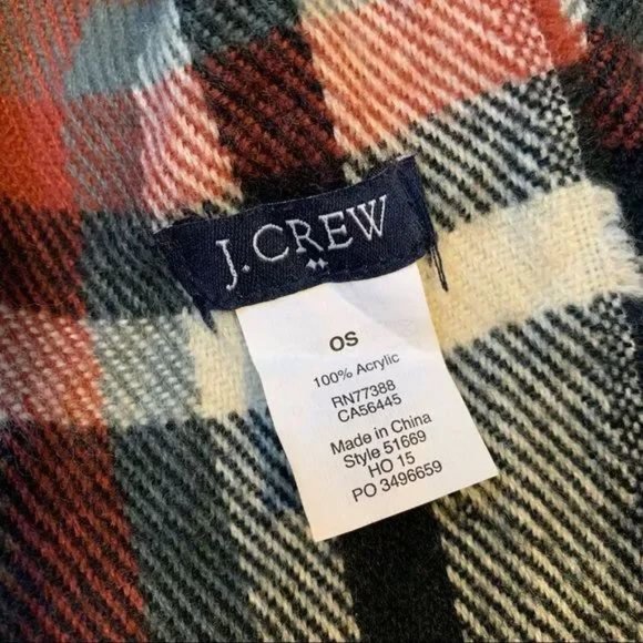 J crew tan red black plaid scarf for fall winter 100% acrylic one size long - Picture 2 of 6